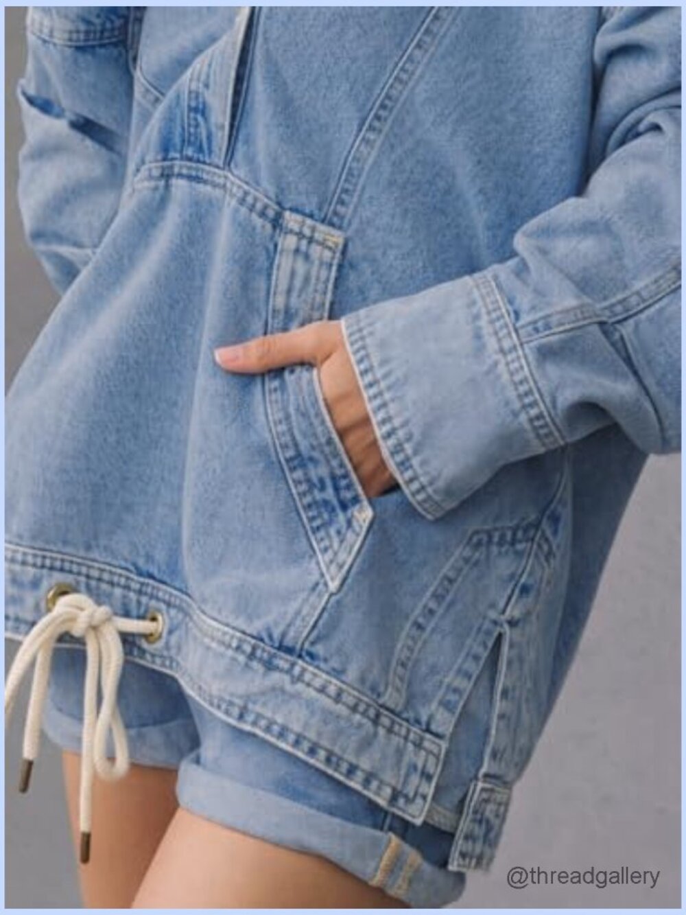 Women's Denim Hoodie Button Up Pullover Jacket Oversized Sweatshirt Top with - Picture 3 of 6